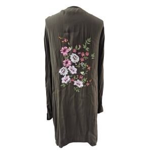 Gibson Latimer Brown Embroidered Light Robe Coat Topper Open Front  Sz XL